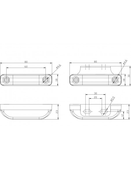 Piloto LED Lateral Y Galibo Con o sin Soporte Fristom FT013 con tulipa transparente rectangular estrecho | LeonLeds