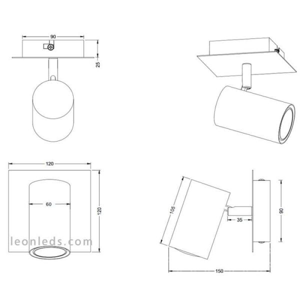 Dimensions spot orientable oxyde Marley