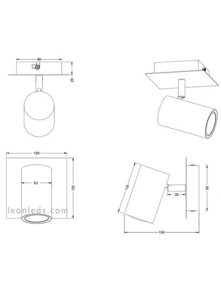 Dimensiones Foco orientable cromado Marley