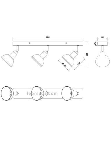 Dimensões Delhi Trio Lighting