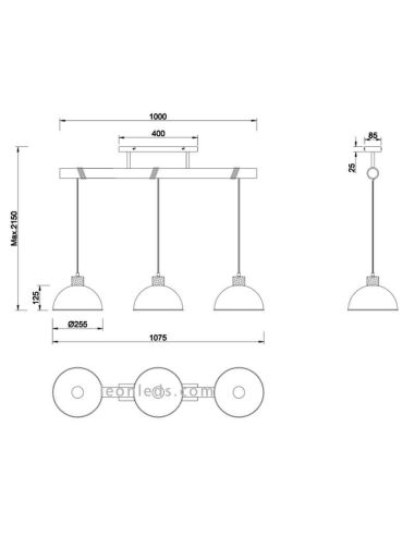 Dimensiones Lámpara de techo 3 luces industrial