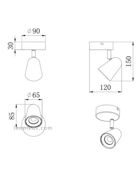 Dimensions spot LED orientable Toulouse