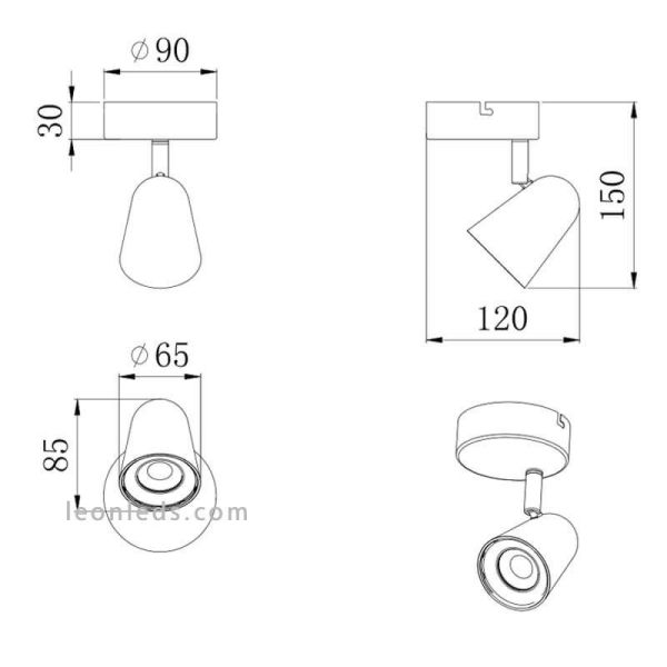 Dimensiones Foco LED orientable Toulouse