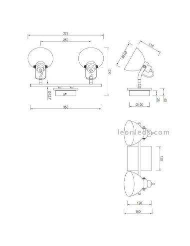 Dimensiones regleta 2 focos