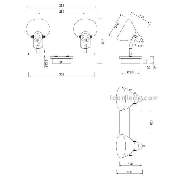 Régua 2 focos Níquel fosca Timber...