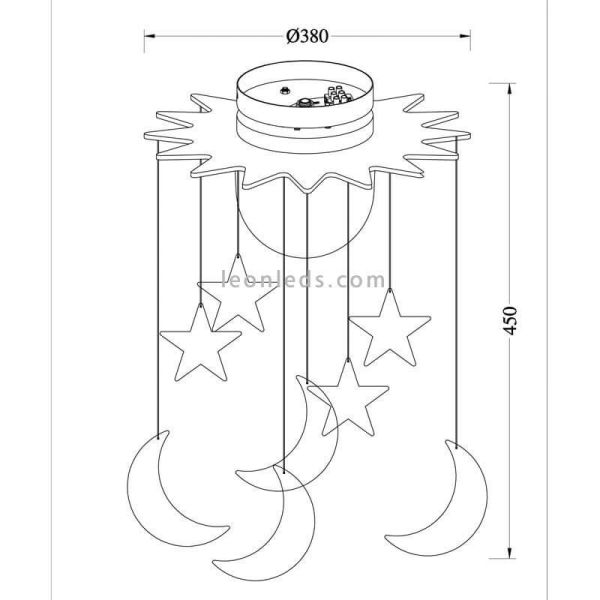 Plafón infantil Fugaz con estrellas y lunas | LeonLeds.com