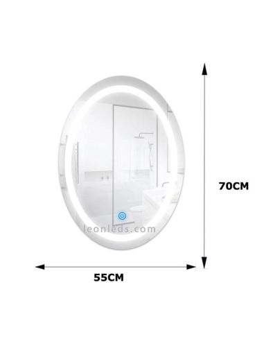 Dimensões do espelho oval LED