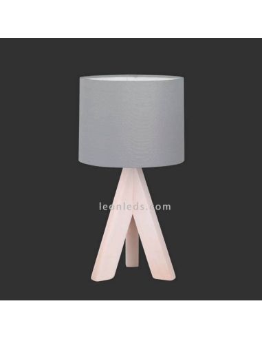 Lámpara de mesa gris y madera GING de TrioLighting | LeonLedslamparasdesobremesa