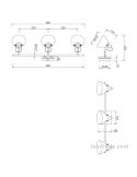 Dimensions : Réglette lumineuse à 3 LED, finition nickel mat
