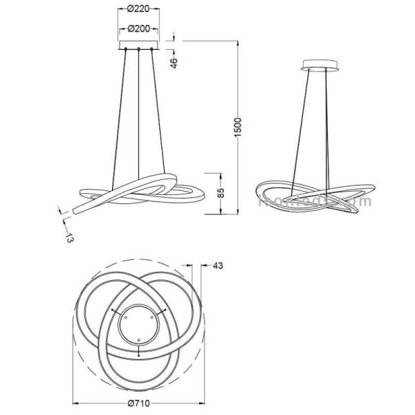 Dimensions Plafonnier LED Moderne Oakland Trio Lighting