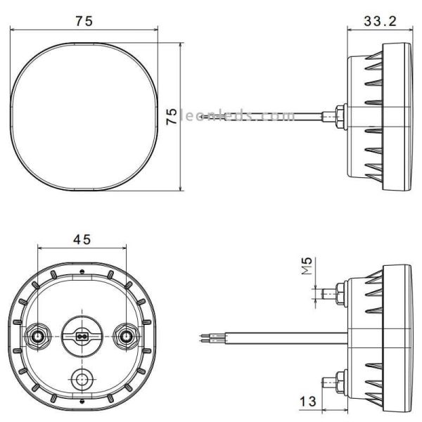 Mesures de phare de recul Support plat FT-410 LED