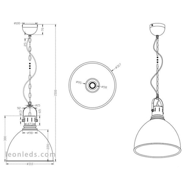 Dimensões Candeeiro de tecto Bronze Jasper