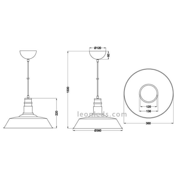 Dimensiones Lámpara de Techo industrial Blanca