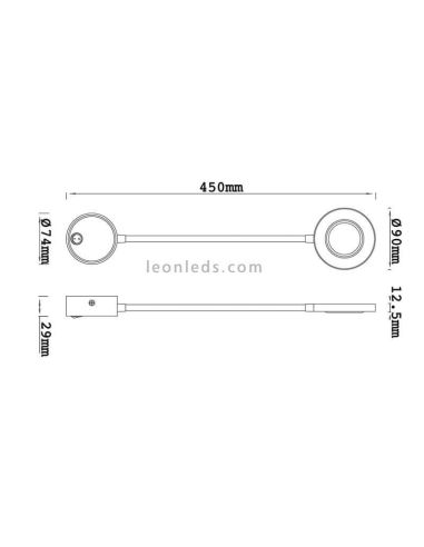 Dimensões Luz de parede LED flexível