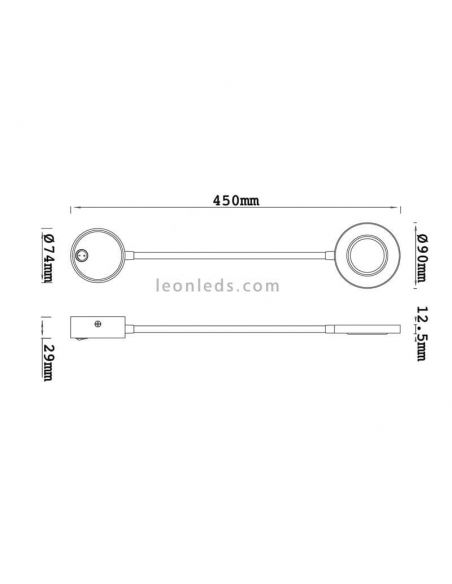 Dimensões Luz de parede LED flexível