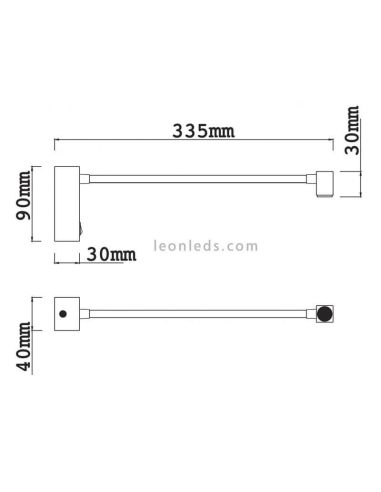 Dimensiones Aplique LED con interruptor y lector Boavista Mantra 6048 6049 | LeonLeds Iluminación