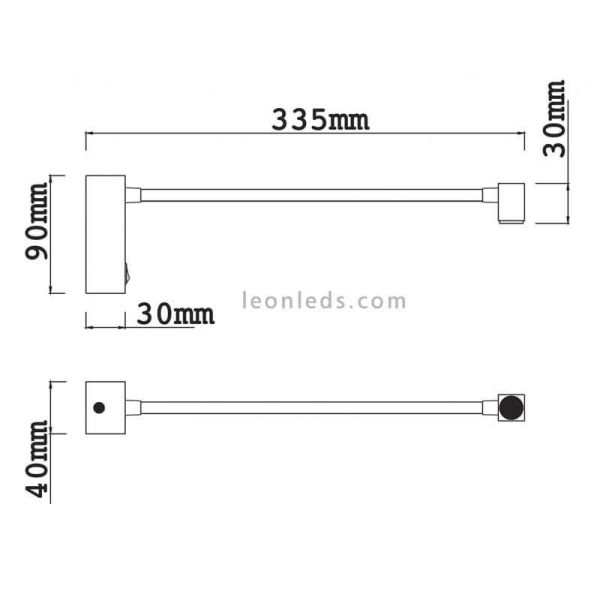 Dimensiones Aplique LED con interruptor y lector Boavista Mantra 6048 6049 | LeonLeds Iluminación
