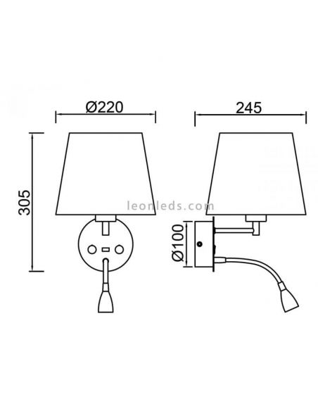 Dimensiones aplique clásico de pared con lector Caicos Mantra