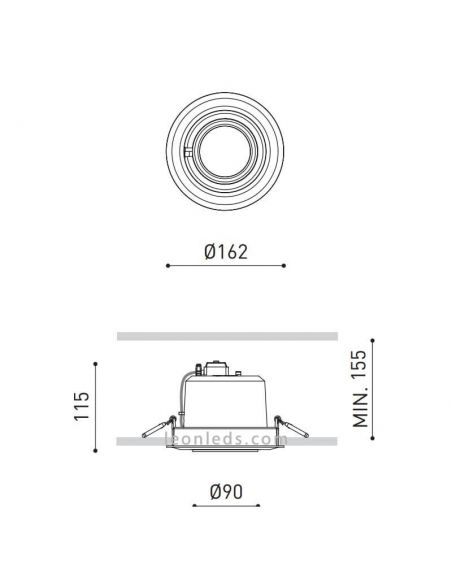 Dimensiones Empotrable orientable Hidden 1