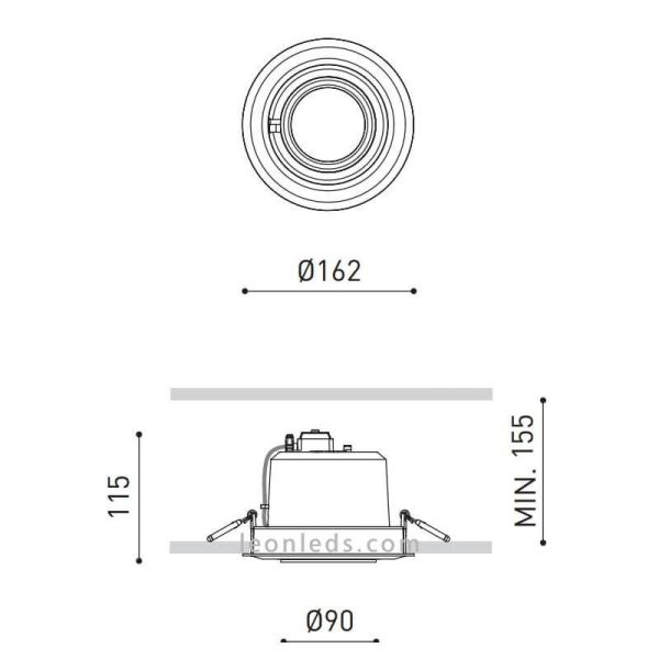 Dimensiones Empotrable orientable Hidden 1