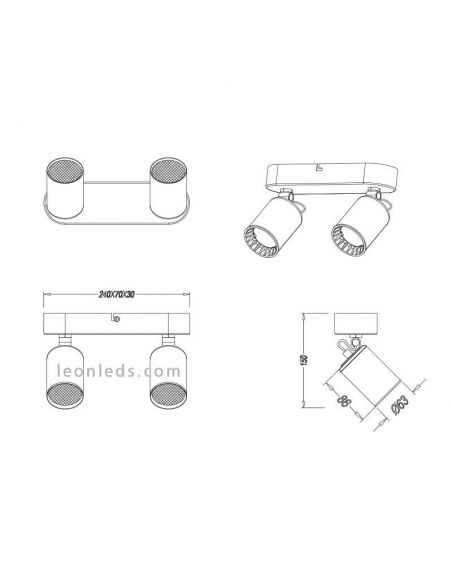 Dimensions de 2 spots Paiement