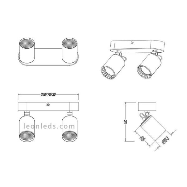 Dimensions de 2 spots Paiement