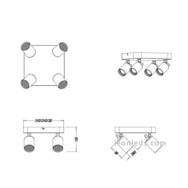 Régua 4 focos branca Pago Trío Lighting