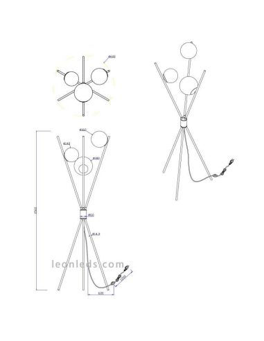 Dimensões Candeeiro de pé moderno Lance Trio Lighting