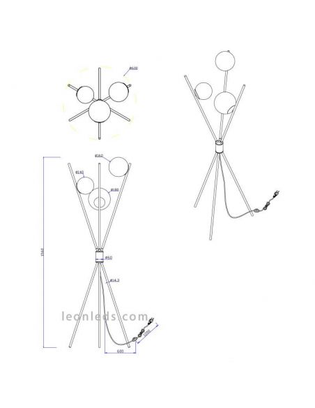 Dimensiones Lámpara de pie moderna Lance Trio Lighting
