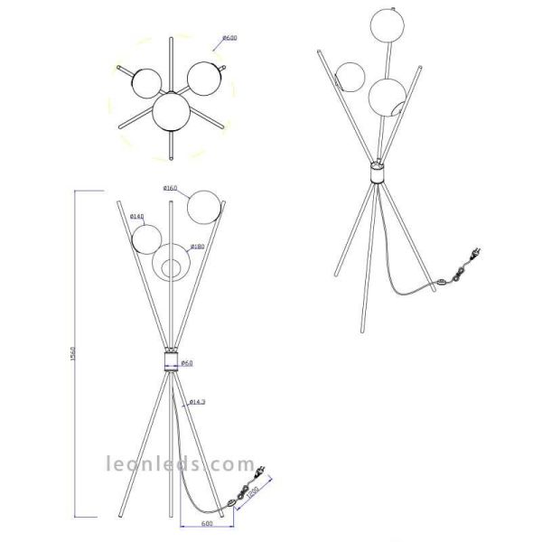 Dimensions Lampadaire moderne Lance Trio Lighting