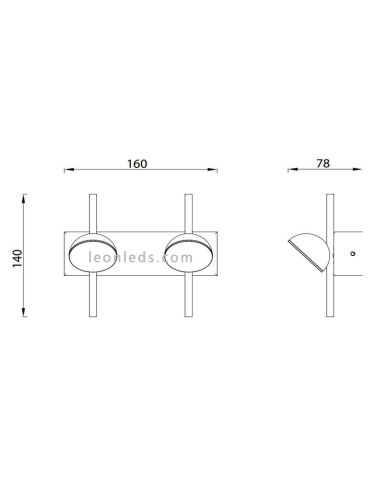 Medidas Aplique de Pared Doble de la serie ADN con 6W de Mantra Iluminación 6265| Leonleds Iluminación