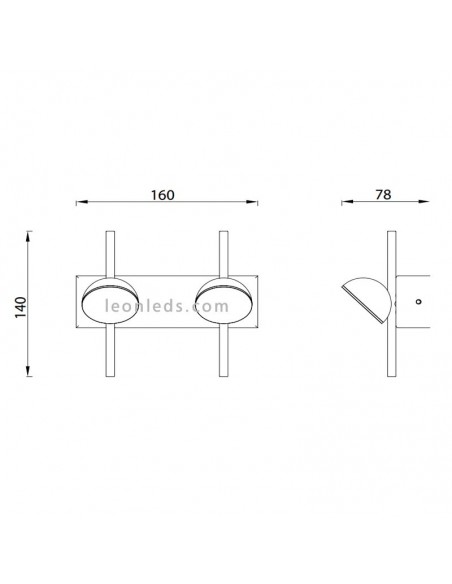 Medidas Aplique de Pared Doble de la serie ADN con 6W de Mantra Iluminación 6265| Leonleds Iluminación