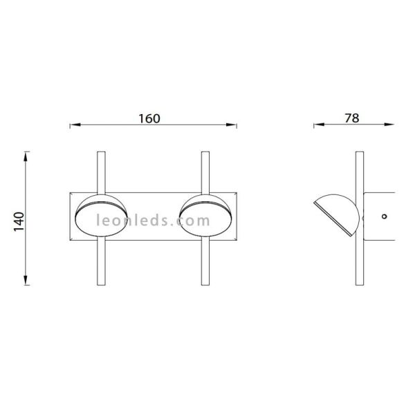 Medidas Aplique de Pared Doble de la serie ADN con 6W de Mantra Iluminación 6265| Leonleds Iluminación