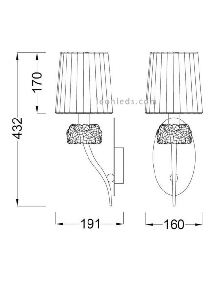 Dimensões do aplique de parede clássico Loewe para interiores