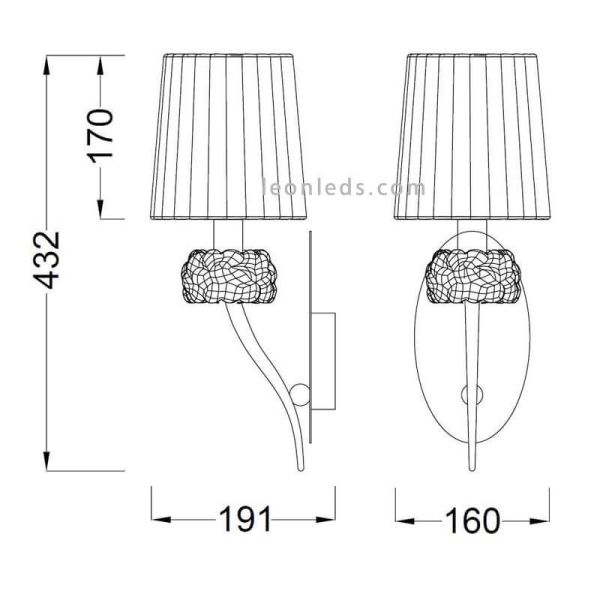 Dimensões do aplique de parede clássico Loewe para interiores