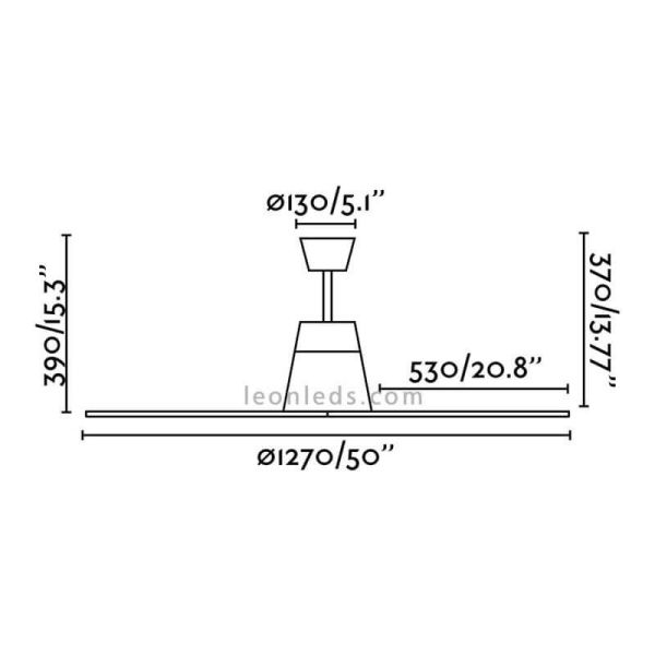 Dimensions Ventilateur de plafond LED Typhoon Marron LED Gris 33490 | Éclairage LeonLeds
