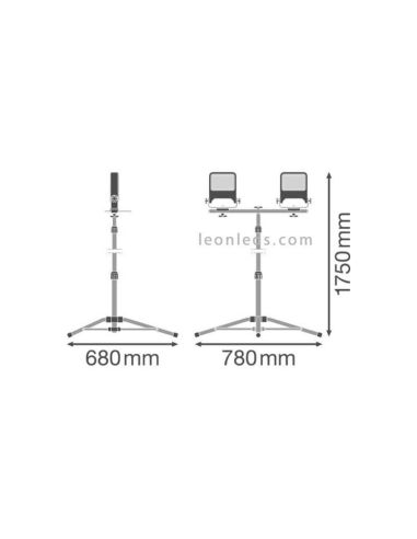 Dimensões Tripé com 2 focos LED 30W WorkLight Tripé 2X30W 4000K | Leon Iluminação LED