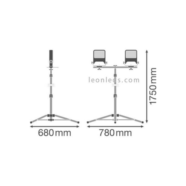 Dimensions Trépied avec 2 spots LED 30W WorkLight Trépied 2X30W 4000K | Éclairage LeonLeds