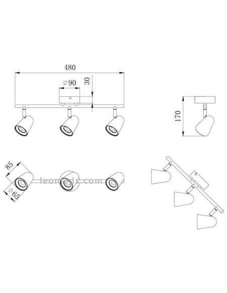 Regleta con 3 Focos LED orientable Toulouse Trio Lighting