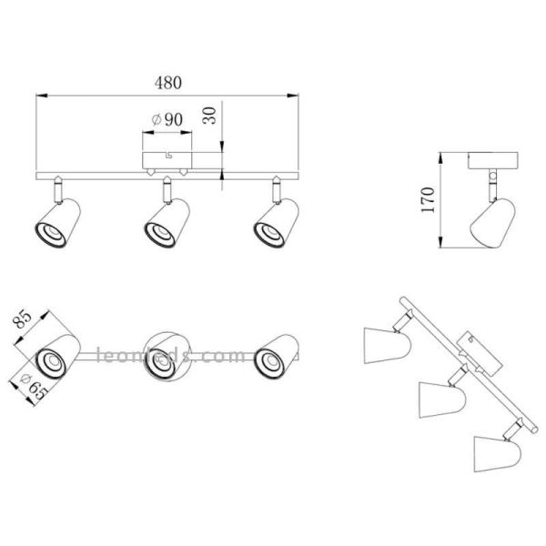 Regleta con 3 Focos LED orientable Toulouse Trio Lighting