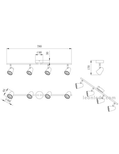 Dimensiones Regleta Toulouse de Trio Lighting | LeonLeds Iluminación