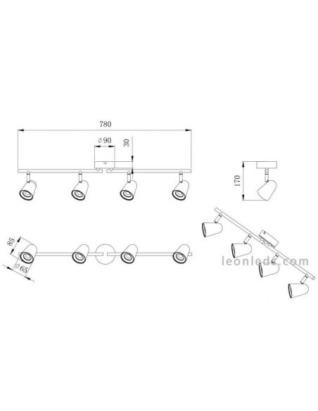 Dimensiones Regleta Toulouse de Trio Lighting | LeonLeds Iluminación