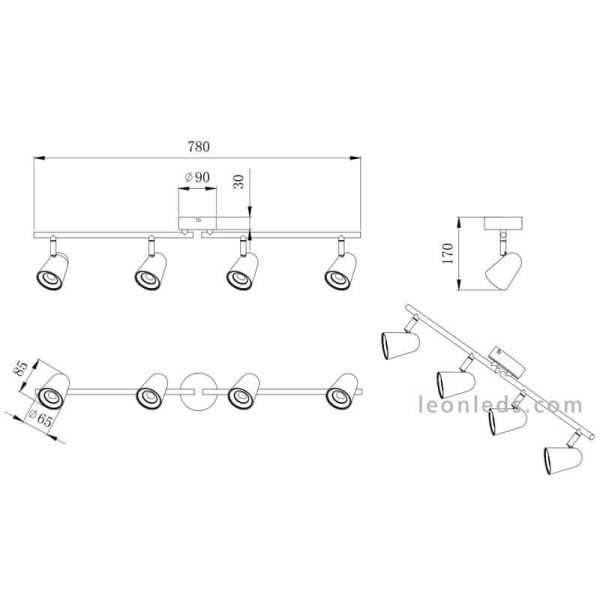 Dimensiones Regleta Toulouse de Trio Lighting | LeonLeds Iluminación
