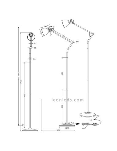 Dimensões da luminária de pé Bronze Jasper da Trio Lighting | Leon Iluminação LED