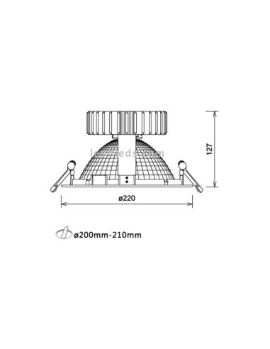 Dimensiones de Downlight LED redondo serie Aquiles II | Downlight especial alimentación | LeonLeds Iluminación