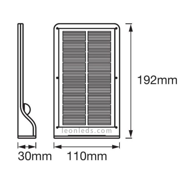 Dimensões Lâmpada de parede LED solar com sensor de movimento para uso externo