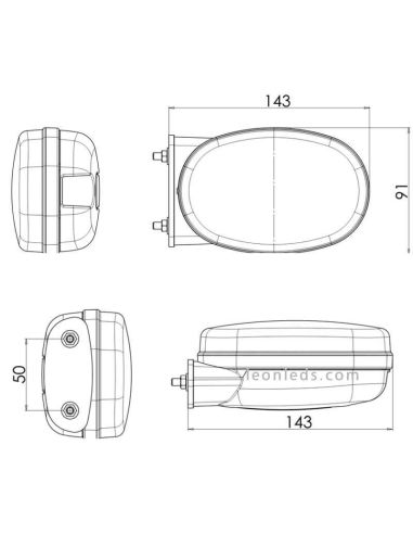 Dimensions Phare de tracteur à LED avec éclairage diurne W206DDD | Éclairage LeonLeds