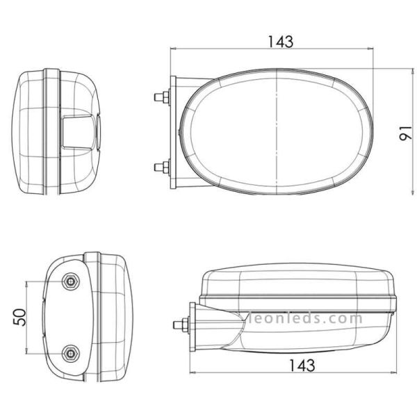 Dimensions Phare de tracteur à LED avec éclairage diurne W206DDD | Éclairage LeonLeds