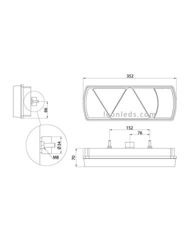 Dimensiones Piloto Trasero LED Aspock Ecoled