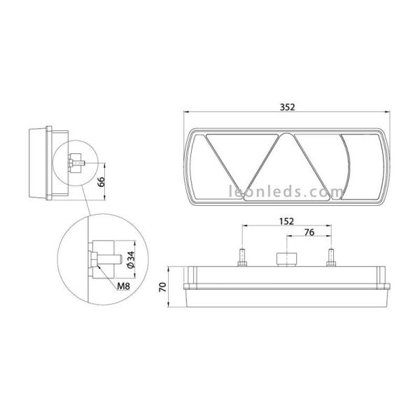 Dimensiones Piloto Trasero LED Aspock Ecoled